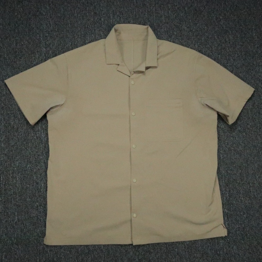 Lululemon Shirt Mens Extra Large Beige Ventlight Snap Performance Short Sleeve *
